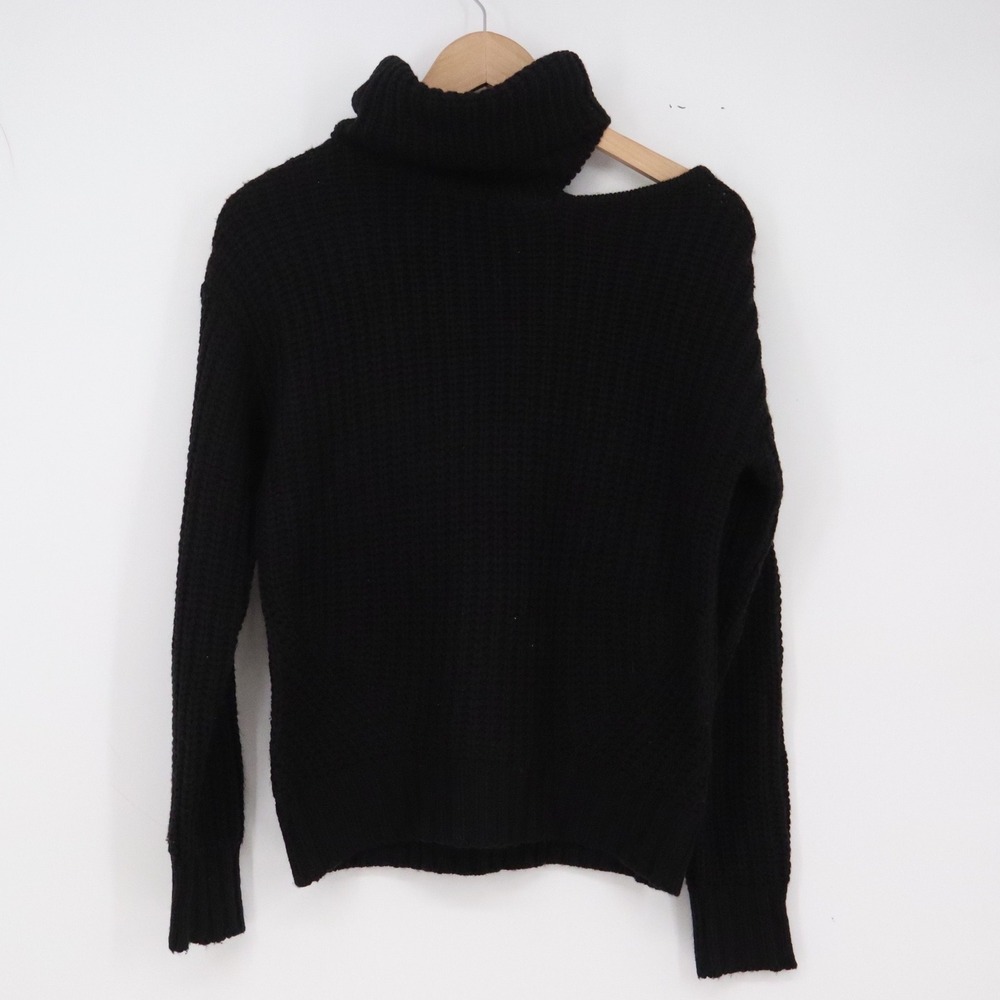 John + Jenn Sweater Womens XS Cold Shoulder Turtleneck Black Cutout Excellent